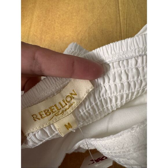 Rebellion White Lace Smocked Crop Top | Boho Spaghetti Strap Bralette Style – Si - Picture 5 of 7